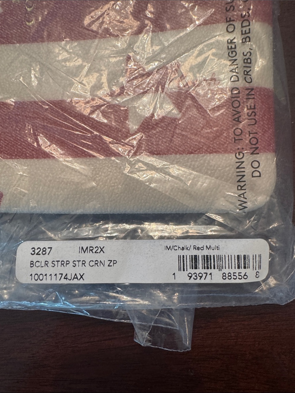 Coach Red & Cream Star-Stripe Wristlet with Brown Strap - Picture 6 of 6
